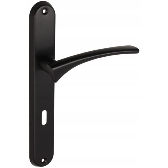 Sisäoven kahva, pitkä levy avaimelle, matta musta