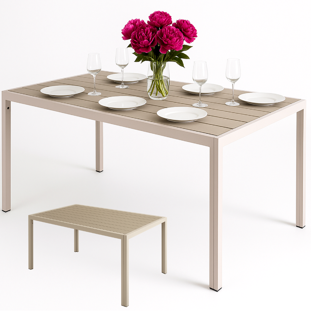 Alumiinipöytä Puutarhapöytä parvekkeelle TERASSI puutarhaan beige puinen