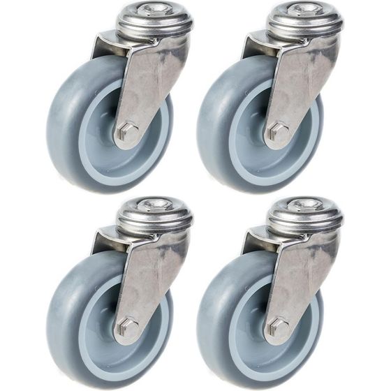 75 mm:n (3 tuuman) ruostumattomasta teräksestä valmistettu pyörä, harmaa kumipinta, kääntyvä, kantavuus 240 kg, 4 kpl:n sarja