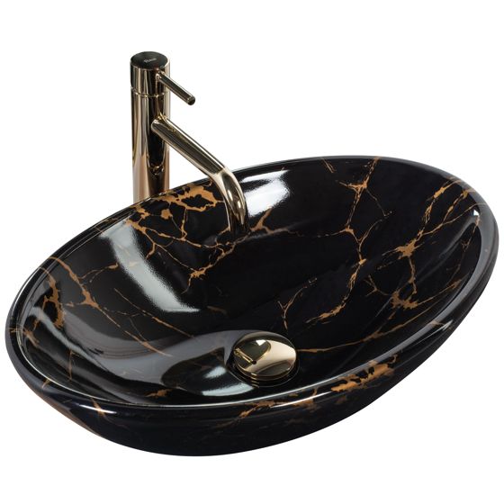 REA Malja-allas PAMELA musta marble kiiltävä, 53X33X15CM