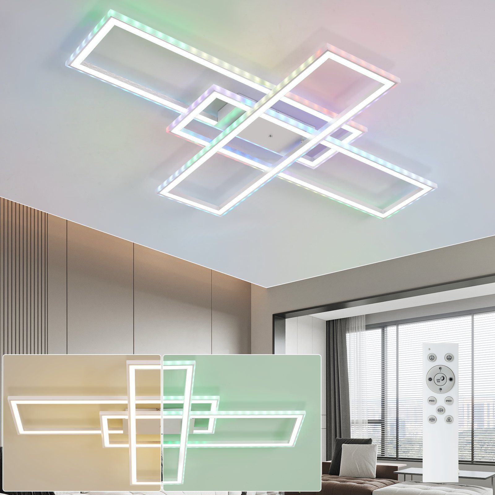 NETTLIFE LED - kattovalaisin olohuoneeseen, RGB - väriä vaihtava, himmennettävä, kaukosäätimellä, makuuhuoneeseen, moderni lamppu, 50 W