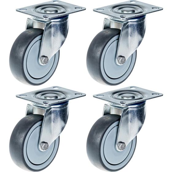 80 mm:n (3 tuuman) pyörä, harmaa kumirengas, kääntyvä, kestävä, kantavuus 320 kg, 4 kpl:n sarja