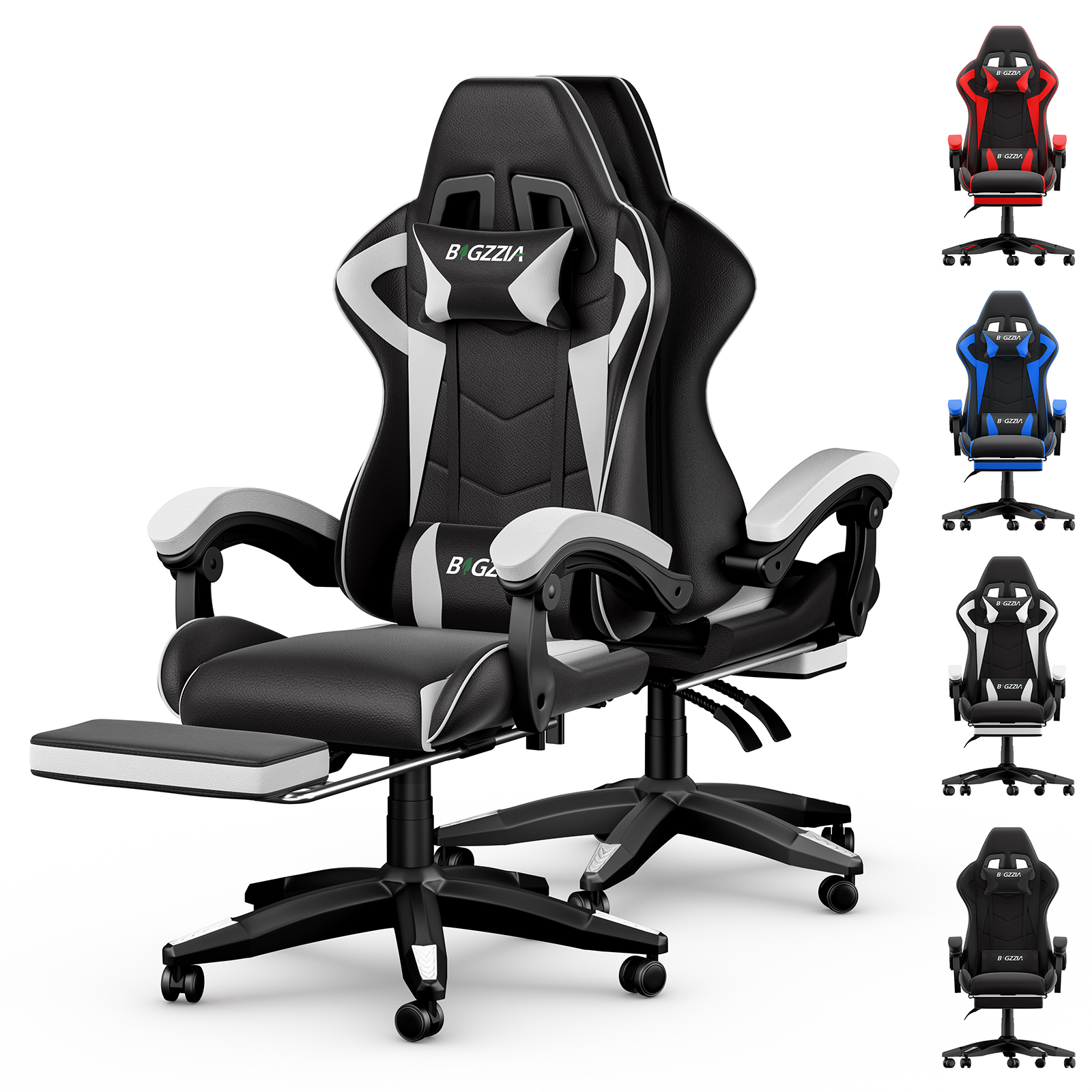 pelituoli jalkatuella ergonominen säädettävä niskatyyny ristiseläntuki pelaamiseen