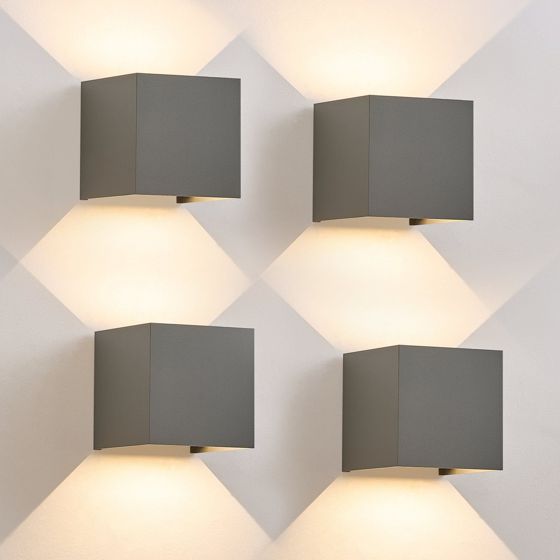 NETTLIFE 5W, LED - seinävalaisin, 4Kpl - ulko -/sisäseinävalaisin, harmaa, säädettäväKaksoissäde Vedenpitävä, IP65, 230V, 3000K