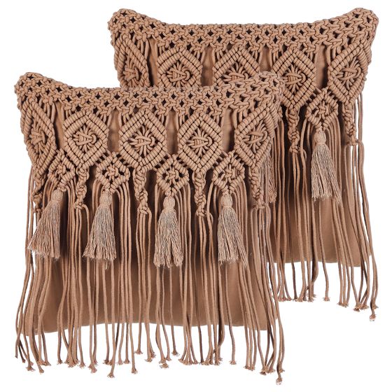 Koristetyynysetti 2 kpl BAMIAN puuvilla 45 x 45 cm Vaaleanruskea Geometrinen kuvio