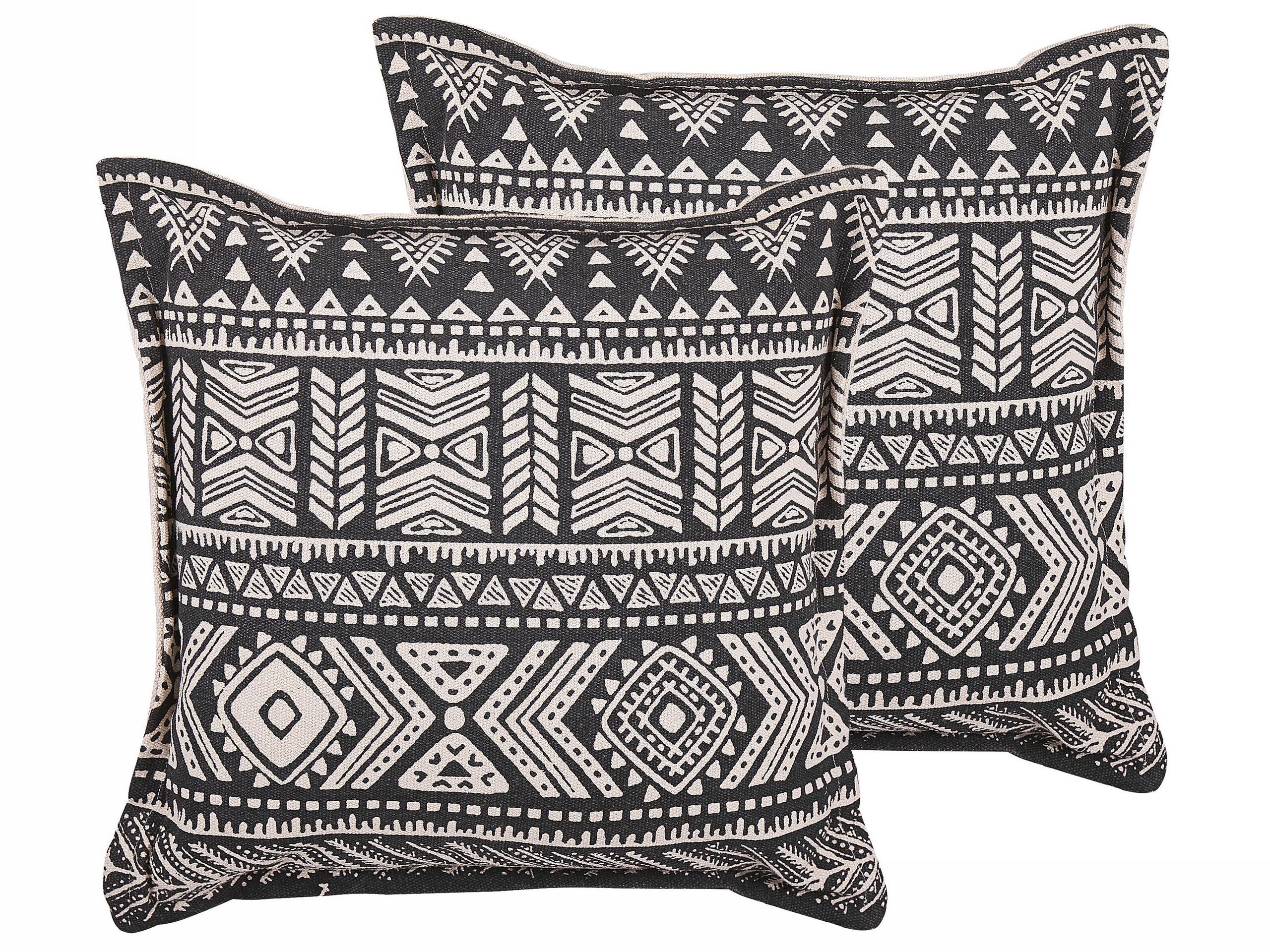 Koristetyynysetti 2 kpl SIRVAN 45 x 45 cm Puuvilla Musta Geometrinen kuvio