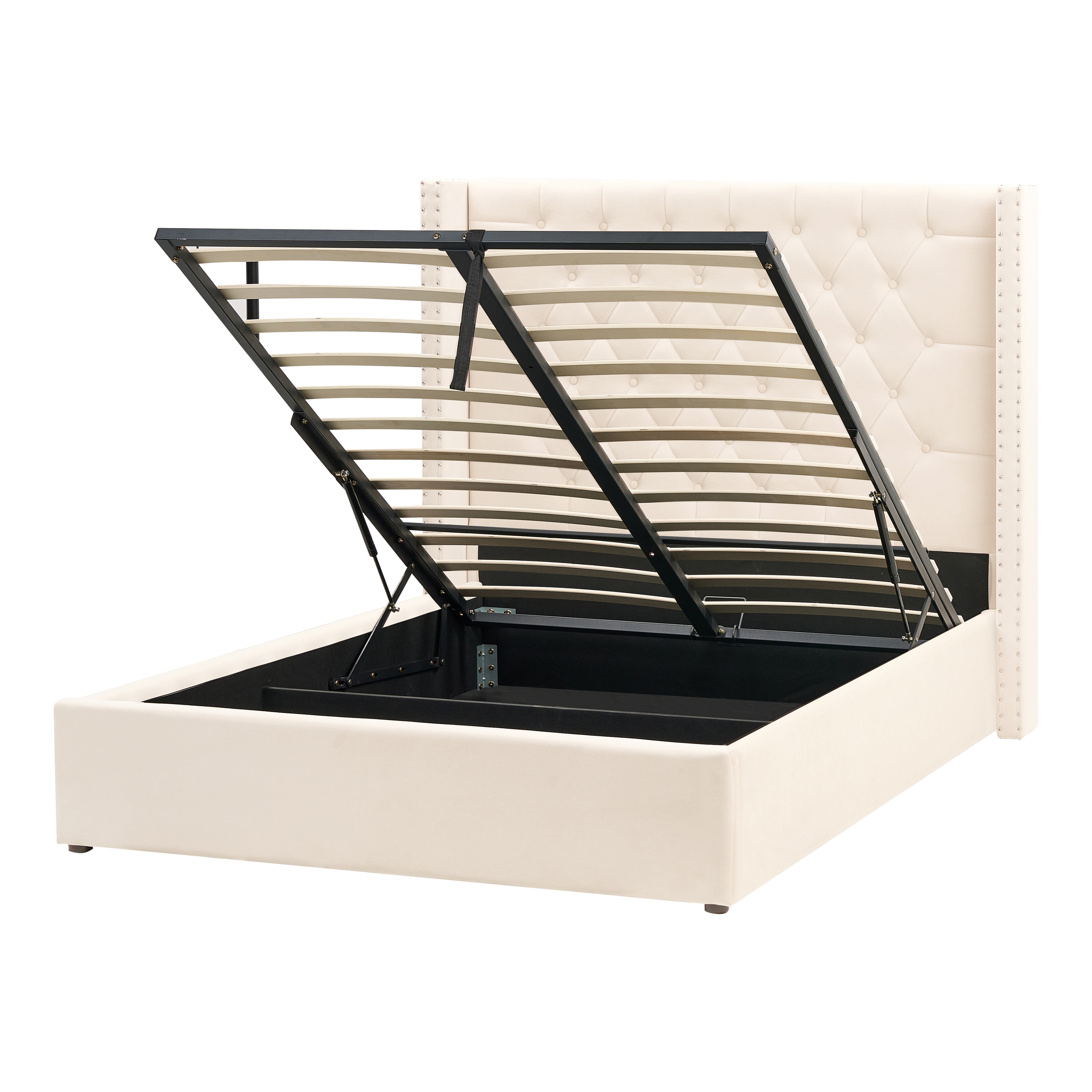 Sänky säilytystilalla sametti LUBBON 140 x 200 cm Luonnonvalkoinen