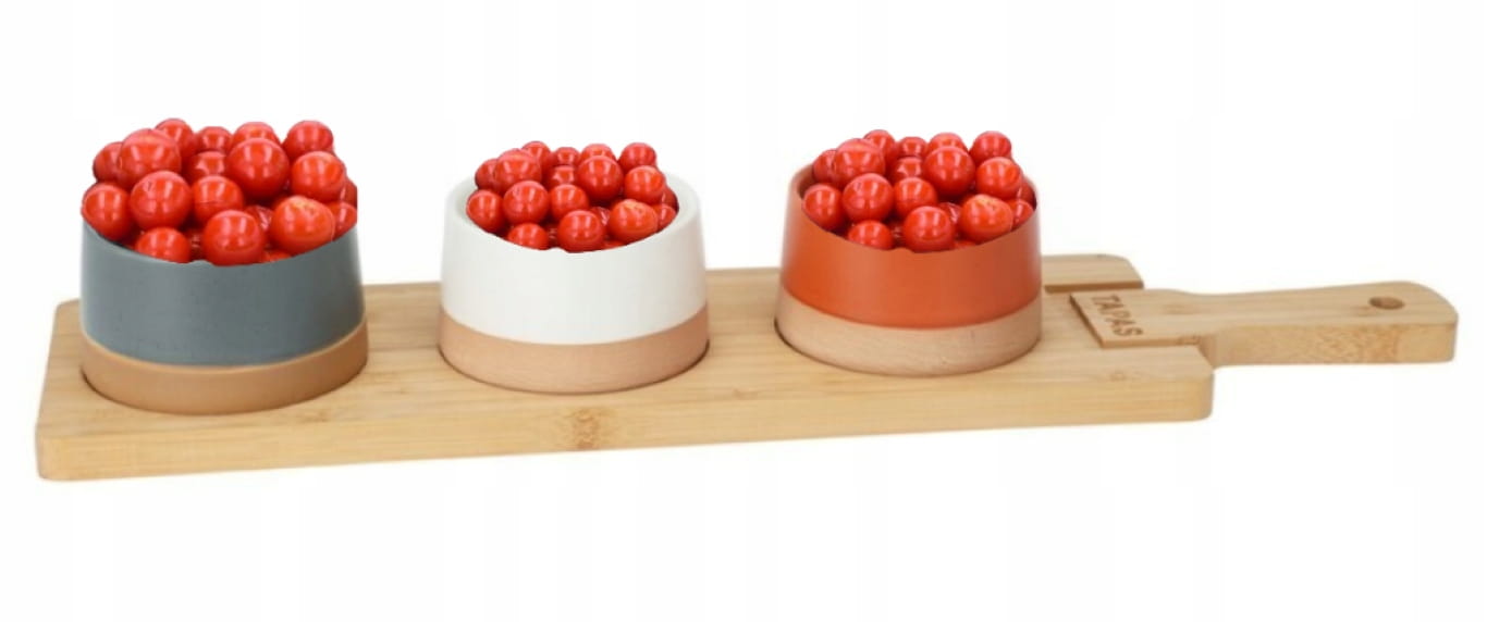 Välipalasetti: lauta + 3 kulhoa, 48cm, kivitavara