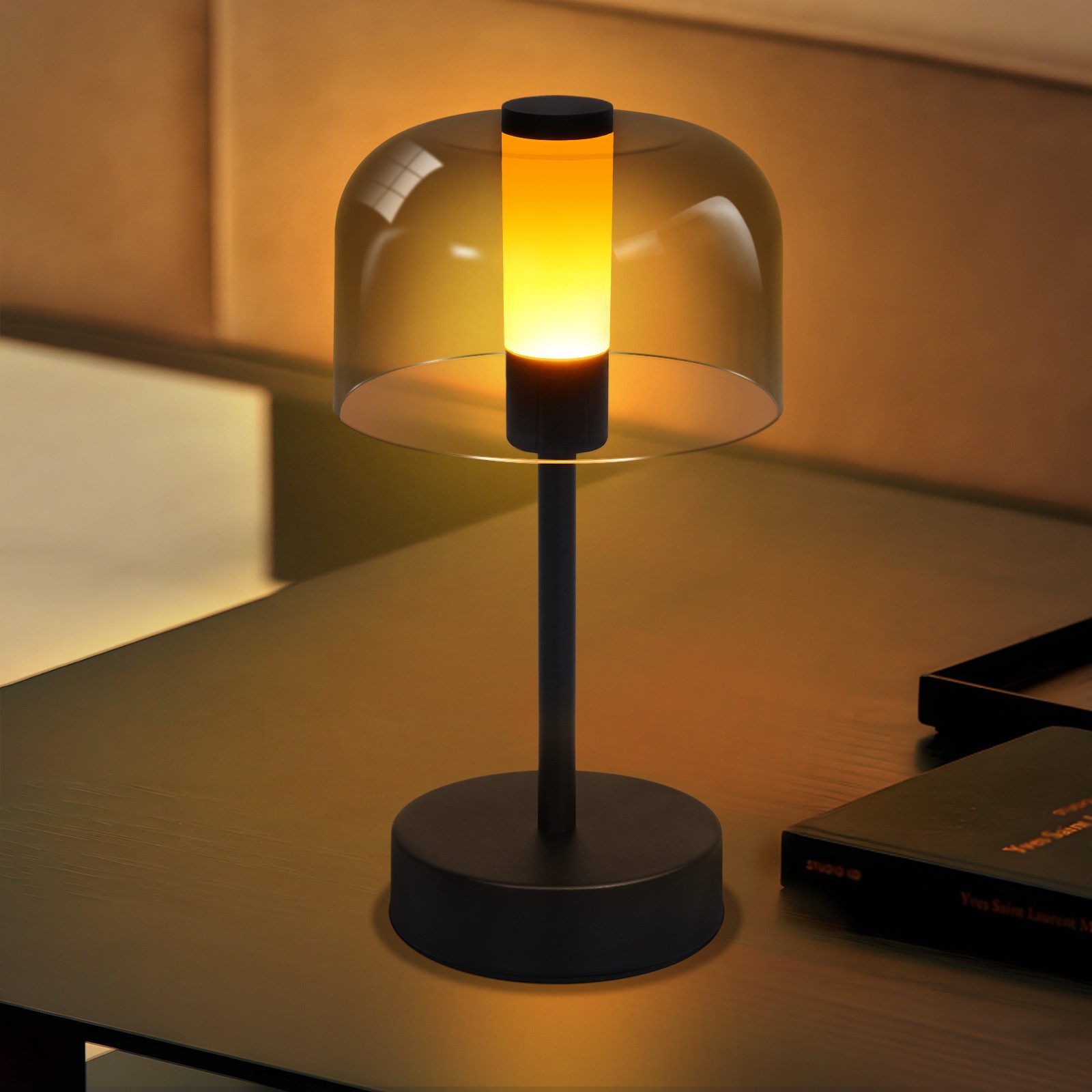 NETTLIFE paristokäyttöinen himmennettävä led-yövalo usb-c ladattava langaton pöytävalaisin 1800k-6500k musta muistitoiminnolla