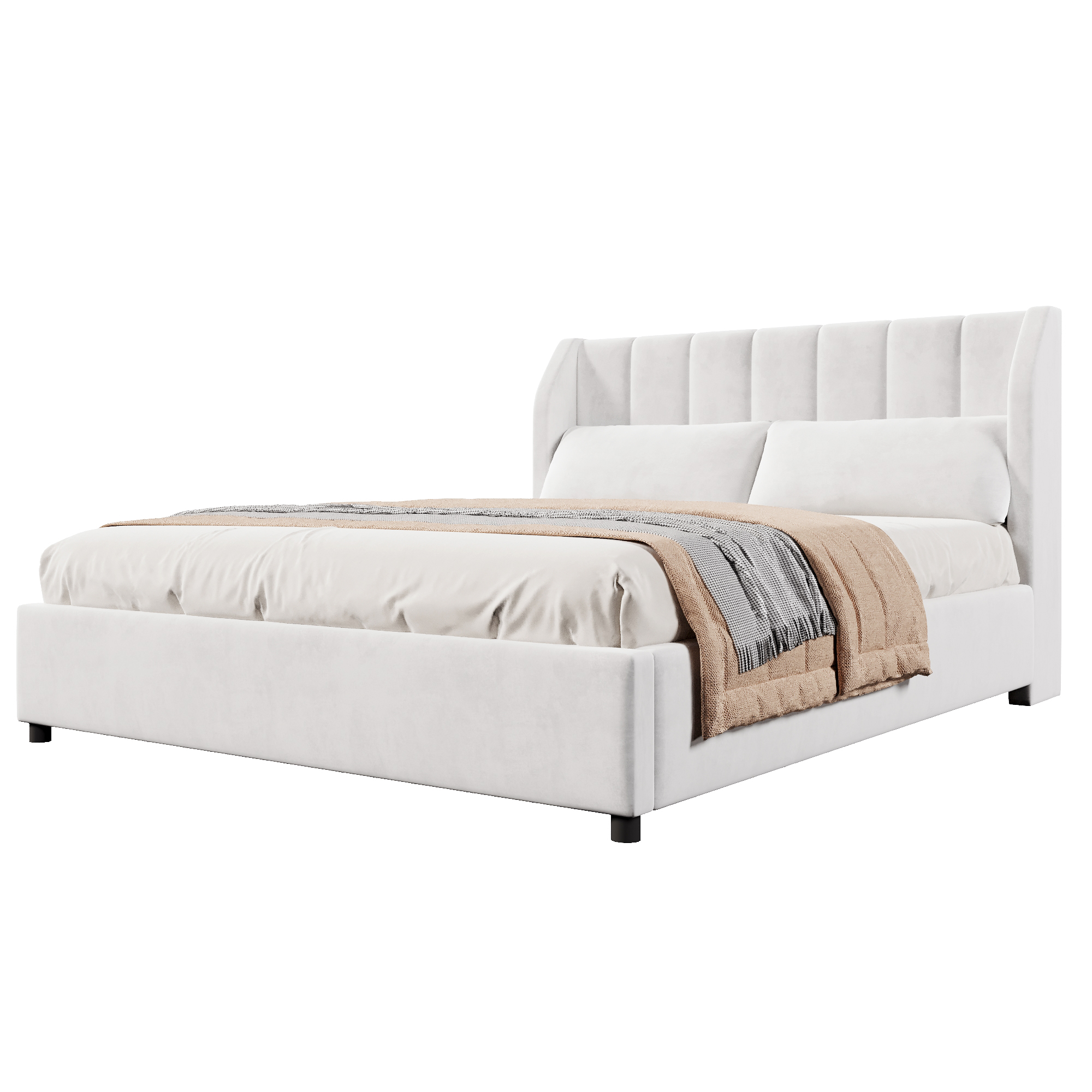 sänky 140x200 cm gepolstertu turva-aidat LED-valaistus beige flannelette