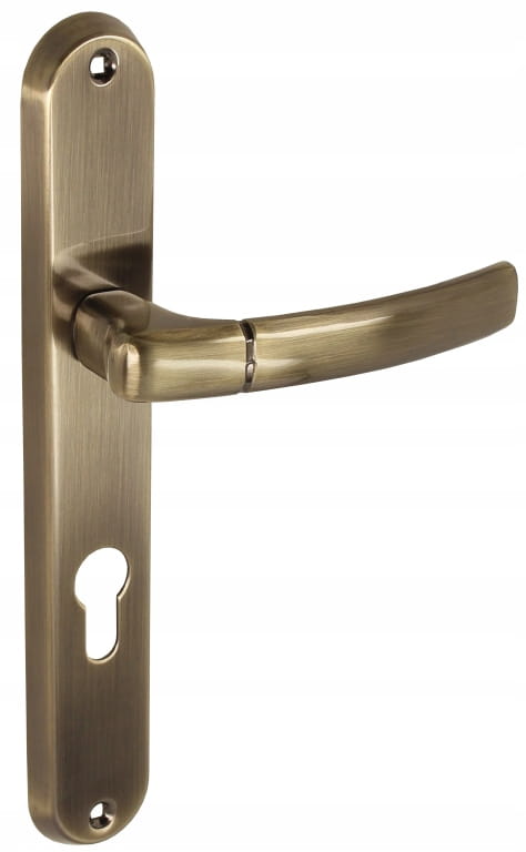 Sisäoven kahva, pitkä levy, sisälle, antiikki messinki