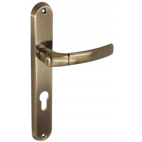 Sisäoven kahva, pitkä levy, sisälle, antiikki messinki