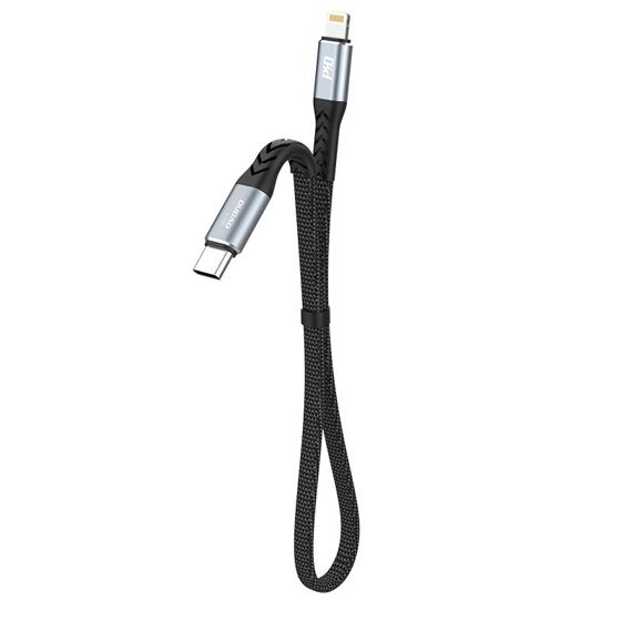 Litteä lyhyt kaapeli iPhone USB-C - Lightning L10P PD 20W 23cm musta