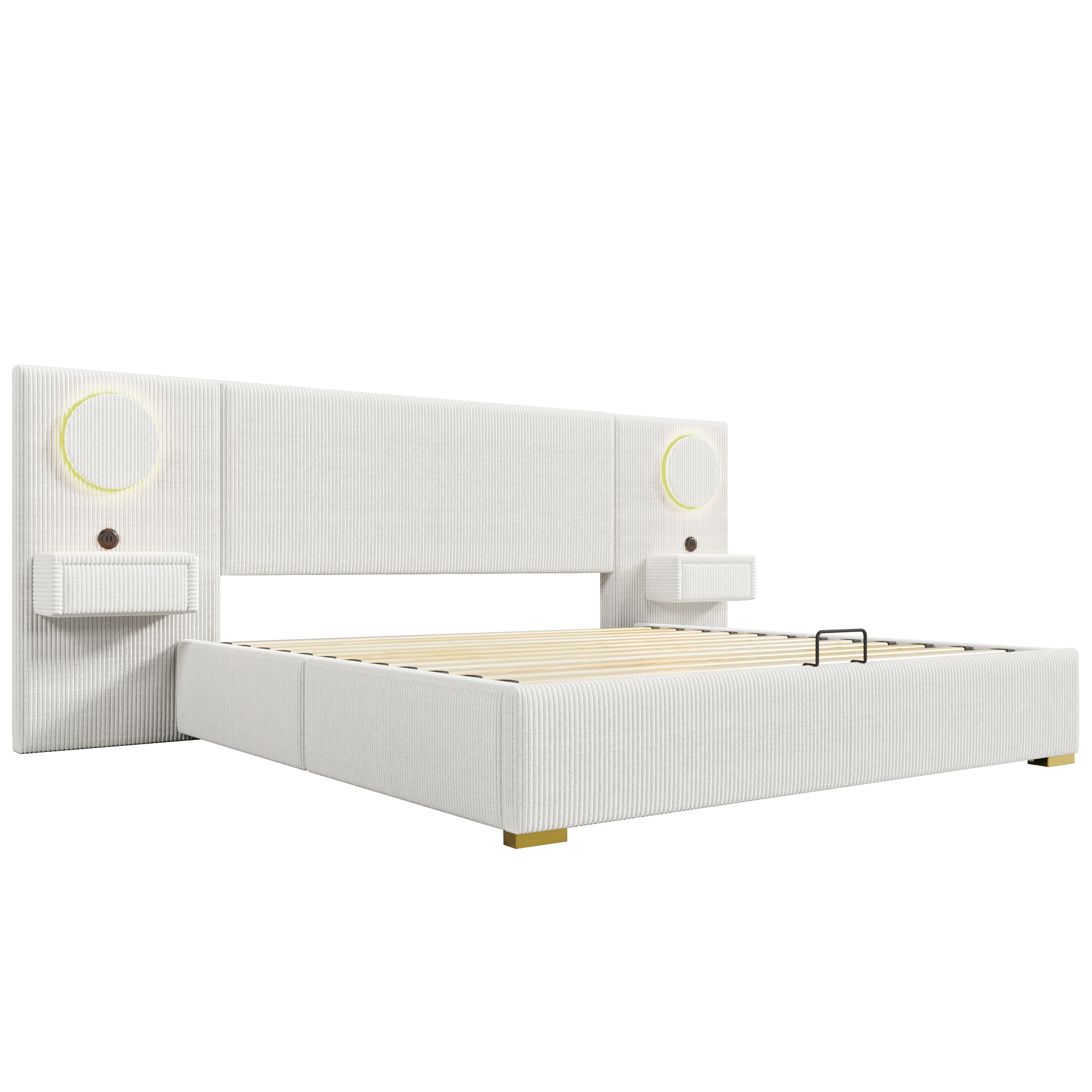sänky 180x200 cm led-valaistus usb-liitännät hydraulinen säilytystila beige sametti