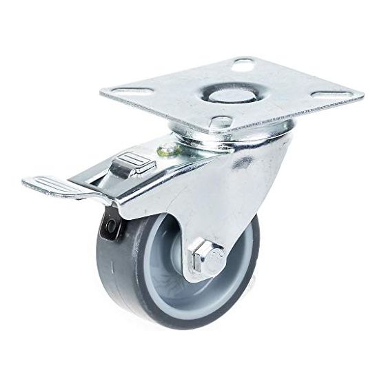 50 mm:n kääntyvä/jarrullinen pyörä, jossa harmaa TPR-kumi polypropeenista valmistetulla keskipyörällä.