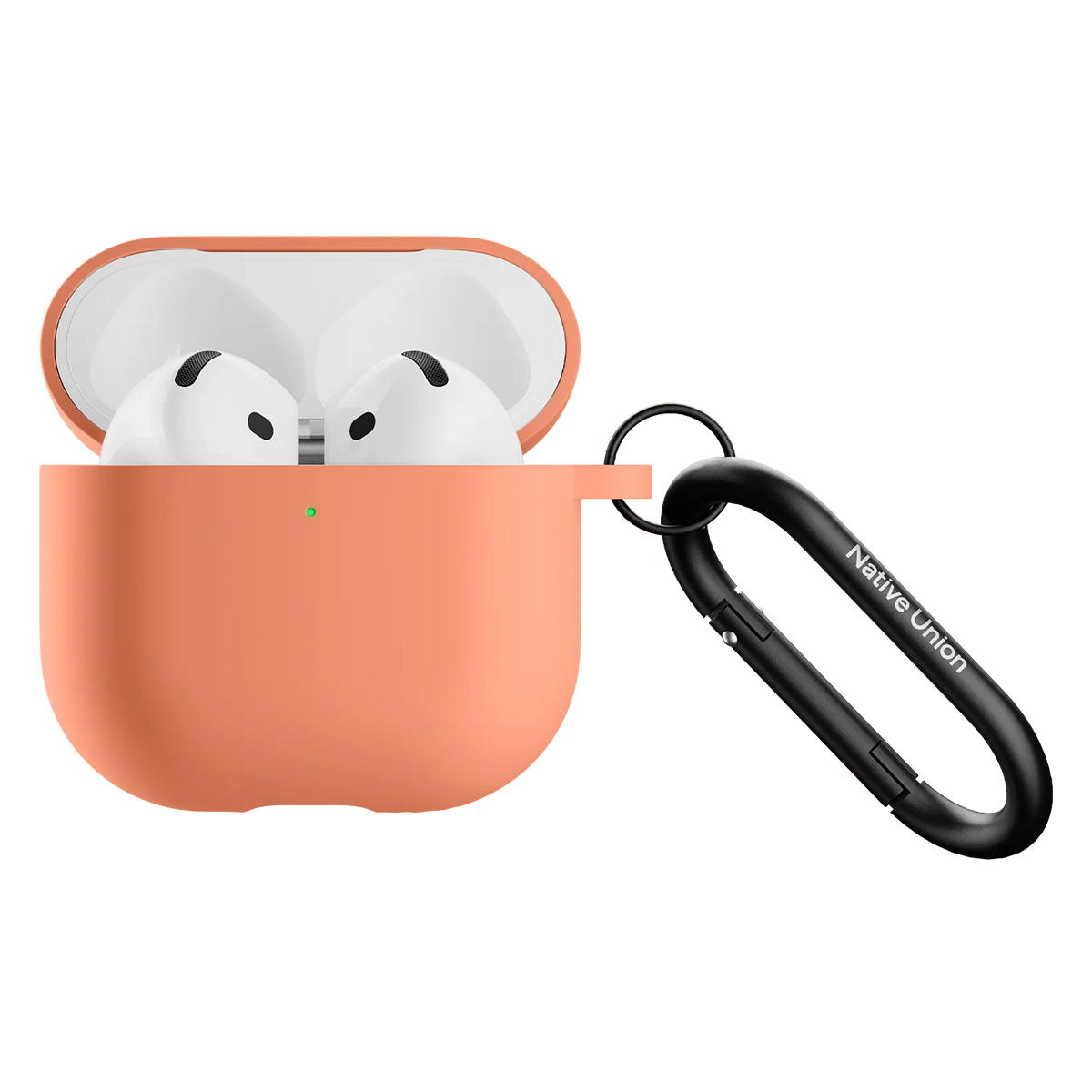 Silikonikuori AirPods 4:lle metallisella karabiinihakasella