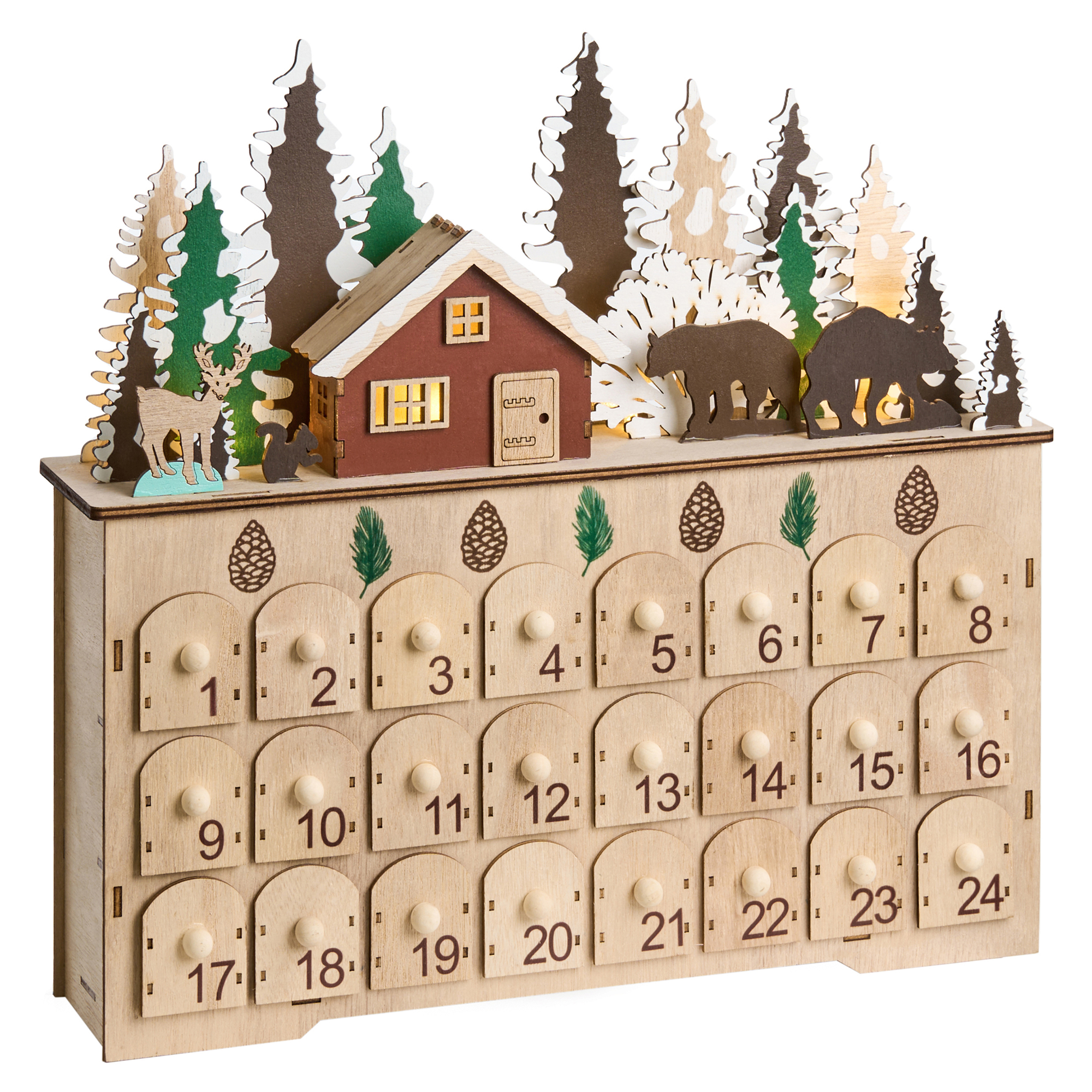 Joulukoriste LED-valo HELIN Joulukalenteri 33 cm Vaaleanruskea