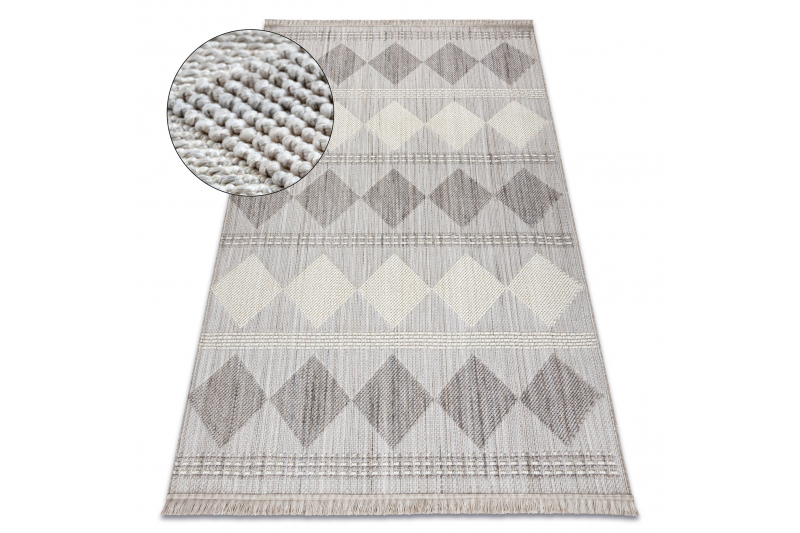Matto NANO EO61A Timantit, silmukka, litteä kudottu harmaa / valkoinen 120x170 cm