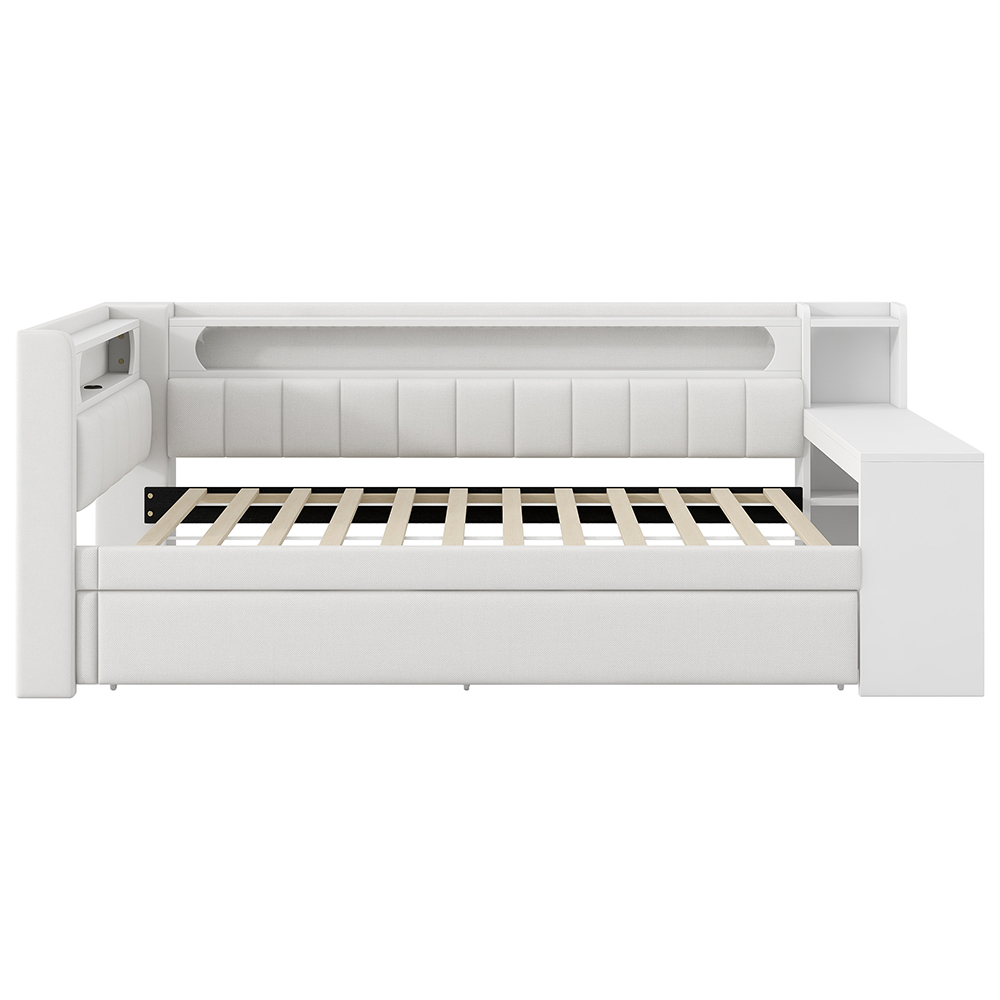 Verhoiltu sängynrunko LED-valoilla, 90x200 cm, valkoinen