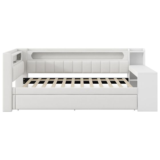 Verhoiltu sängynrunko LED-valoilla, 90x200 cm, valkoinen