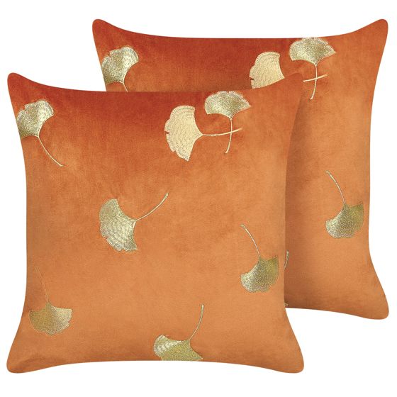 Koristetyynysetti 2 kpl TULIP sametti 45 x 45 cm Oranssi Kasvikuvio