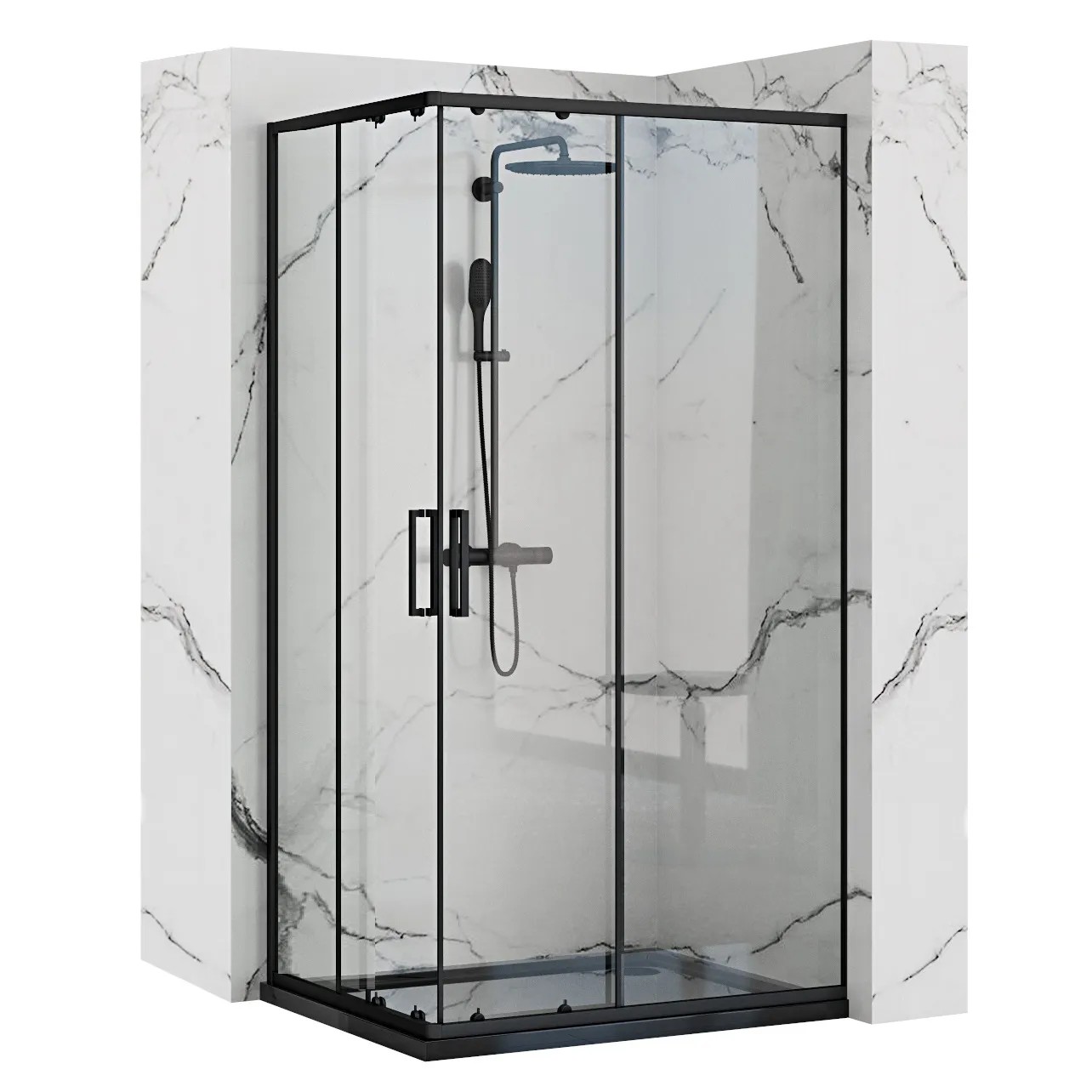REA Suihkukaappi PUNTO 80x100 Musta, 80X100X190CM + suihkuallas