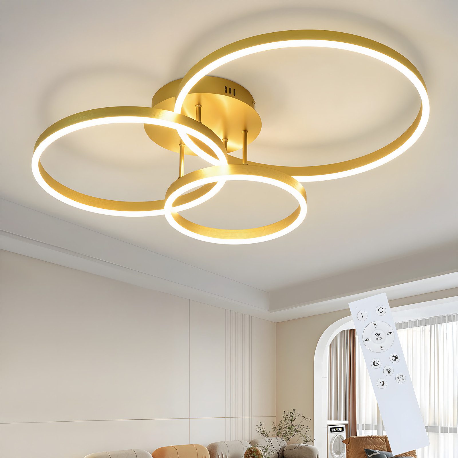 NETTLIFE LED - kattovalaisin olohuoneeseen, himmennettävä, 82 cm, kaukosäätimellä, 74 W, 3 rengasta