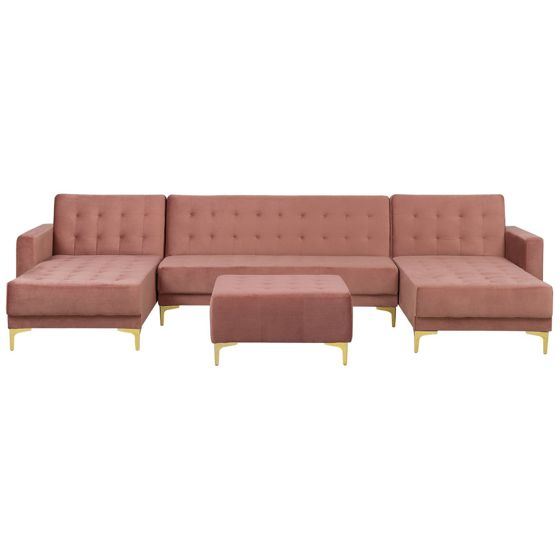 U-moduulivuodesohva ABERDEEN sametti Vaaleanpunainen ja rahi 5-istuttava