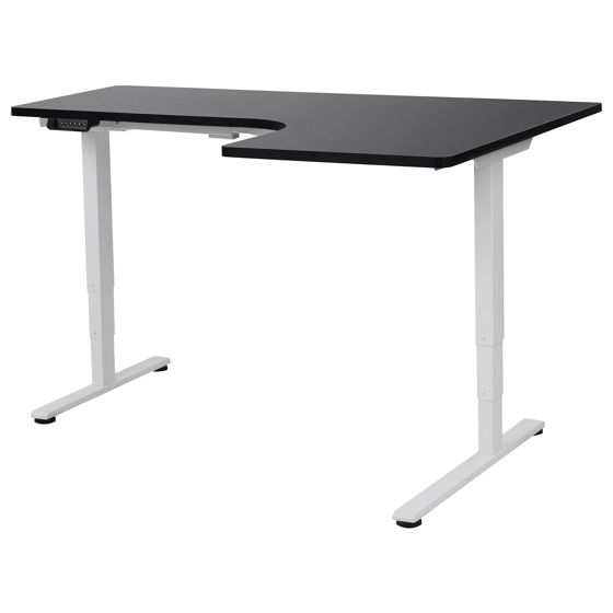Kulmatyöpöytä sähkösäädettävä DESTINES 160 cm 109 cm Musta/valkoinen Oikea