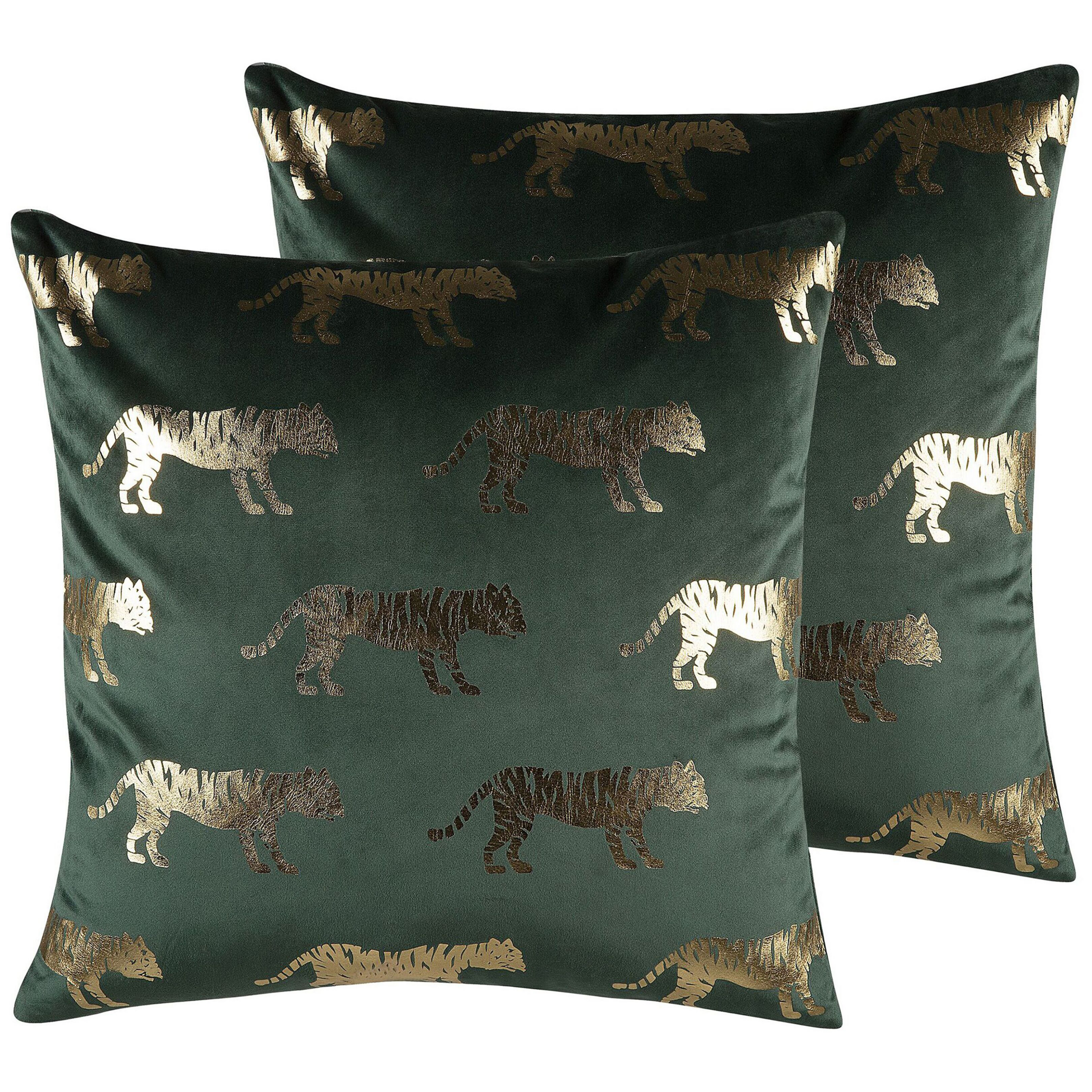 Koristetyynysetti 2 kpl BLUEBELL 45 x 45 cm Sametti Tummanvihreä Eläinkuvio
