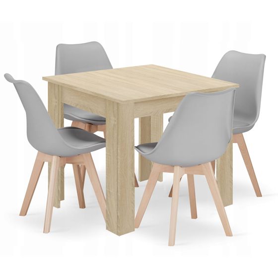 Neliöpöytä 80x80 sonoma-tammi-tammi, 4 MARK-tuolia, harmaa