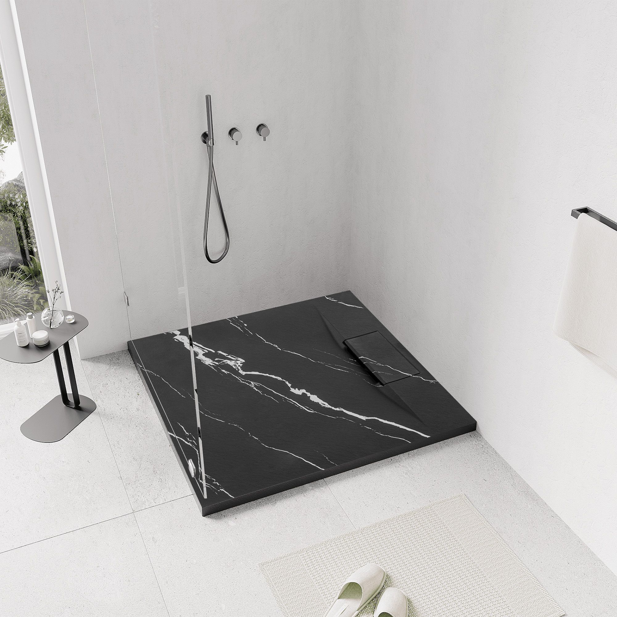 REA suihkuallas BAZALT CARRARA 90x90 musta