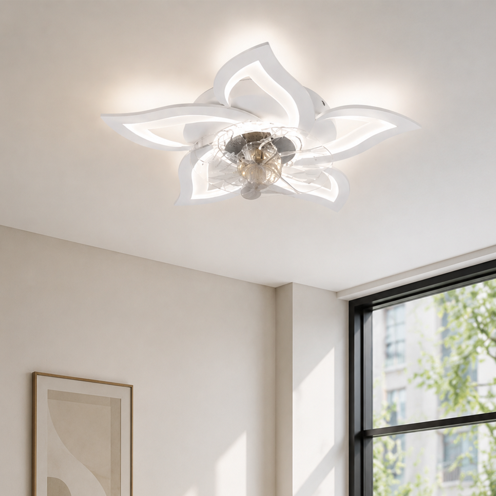 NETTLIFE Kattotuuletin LED-valolla 48 W, kaukosäätimellä, säädettävä valon voimakkuus, 3 värilämpötilaa, ajastin, 6 nopeutta, valkoinen