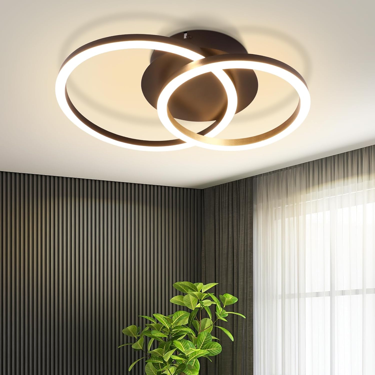 NETTLIFE LED - kattovalaisin Kattovalaisin, 24W, moderni, muotoilu, pyöreä, lämmin Valkoinen, 3000K, musta, 2 rengasta