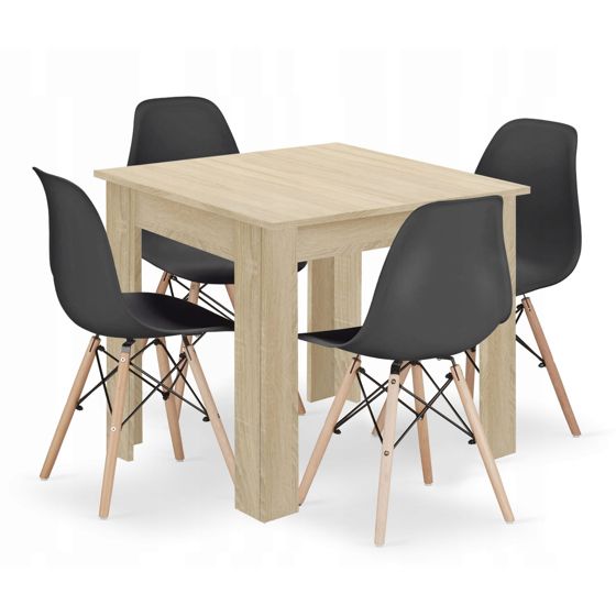 Neliöpöytä 80x80 sonoma-tammi-tammi, 4 OSAKA-tuolia, musta