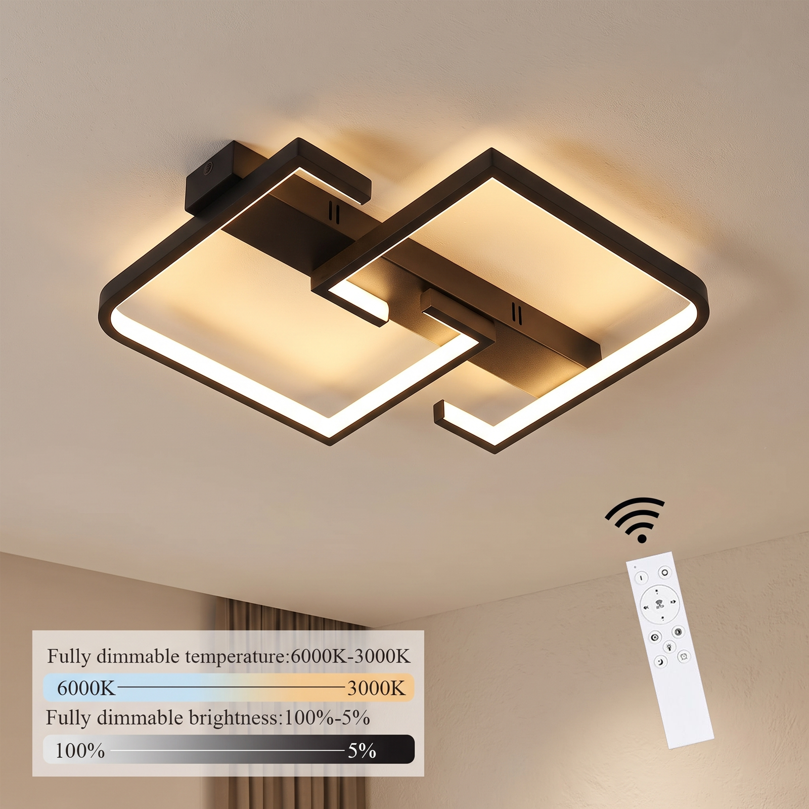 NETTLIFE LED - kattovalaisin, 35 W, musta olohuoneen Valaisin himmennettäväKaukosäätimellä moderni, ruokapöytävalaisin pöytävalaisin