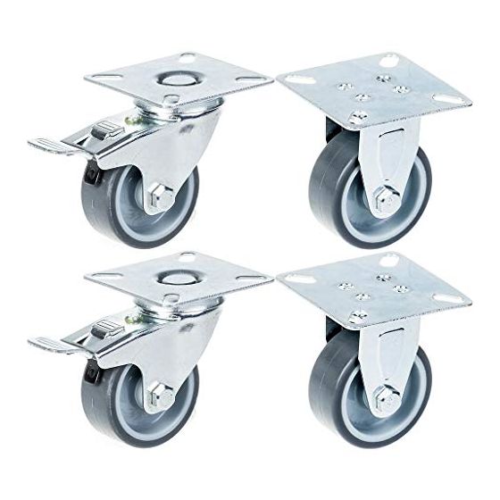 50mm 2" pyörä harmaalla kumirenkaalla, jarru ja kiinteä, 160kg kantavuus, 4 kpl:n sarja.