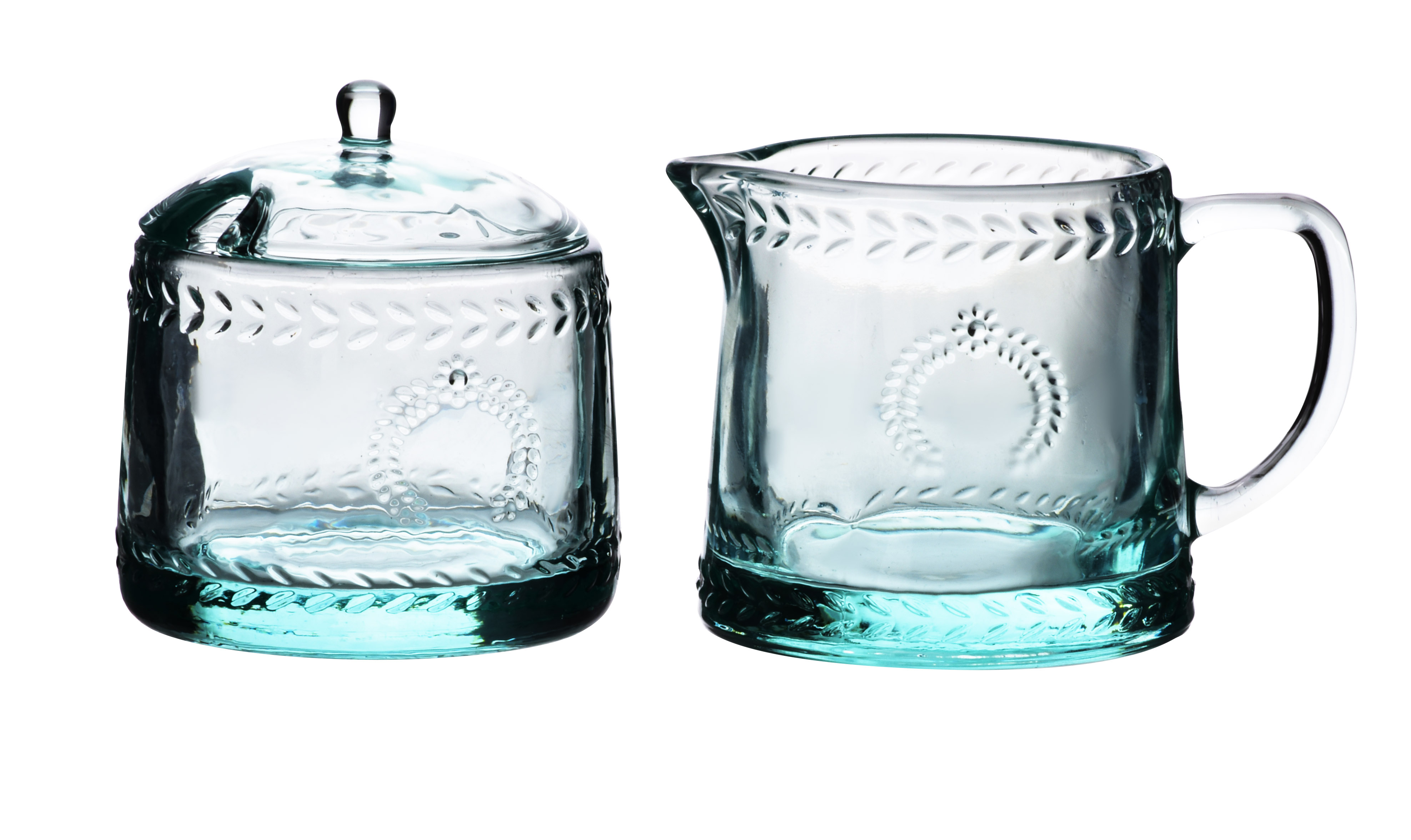 Sokerikko-kermakkosetti lasi ECILA LIGHT Ø9x7,3cm/300ml turkoosi 2 kpl