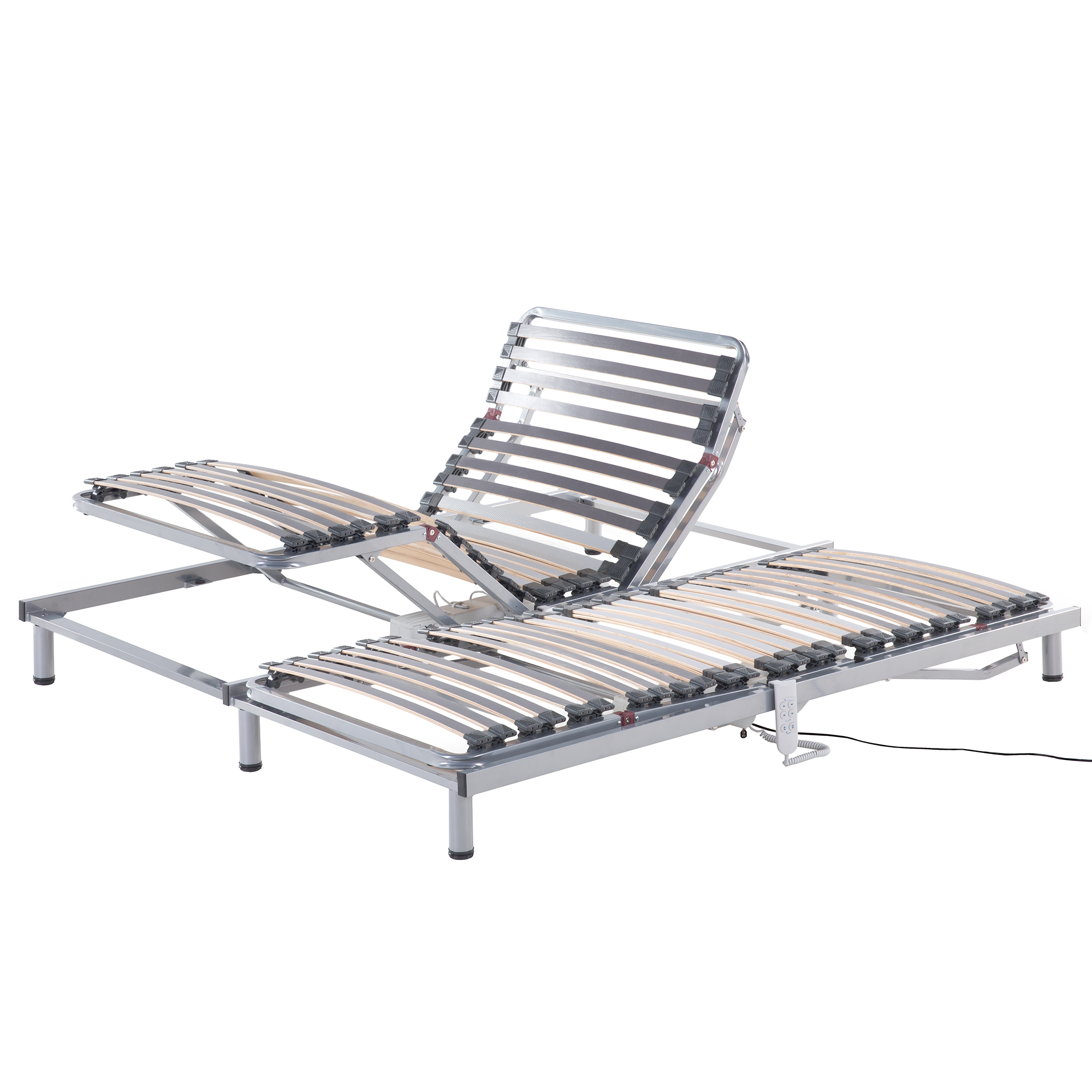 Sähkösäädettävä jalallinen sälepohjasetti 2 kpl COMFORT 180 x 200 cm Hopea