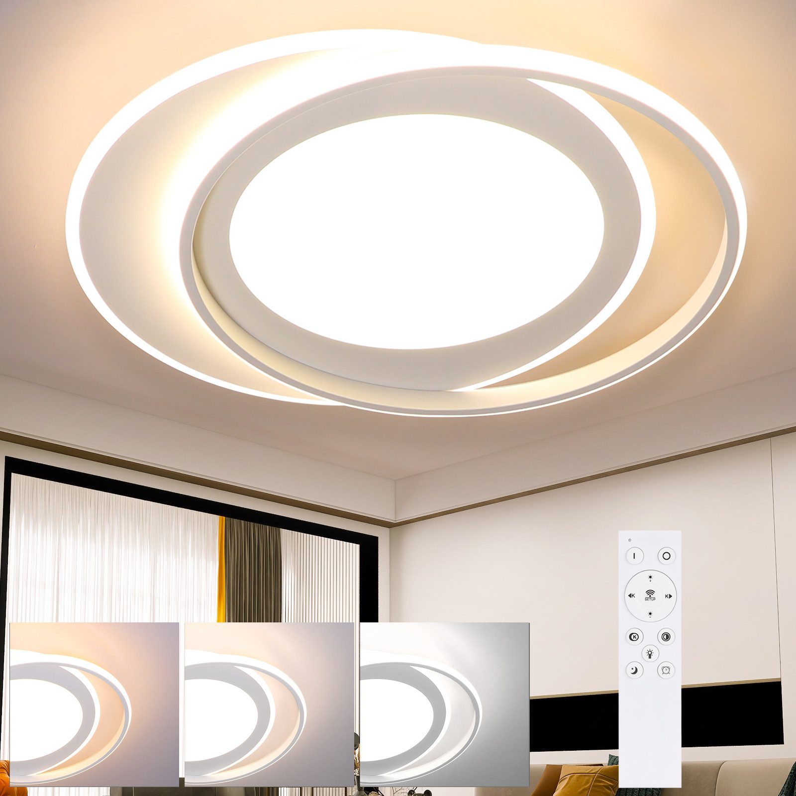 ZMH Himmennettävä LED-kattovalaisin kaukosäätimellä, 66W, moderni rengasmuotoilu, 48,5cm