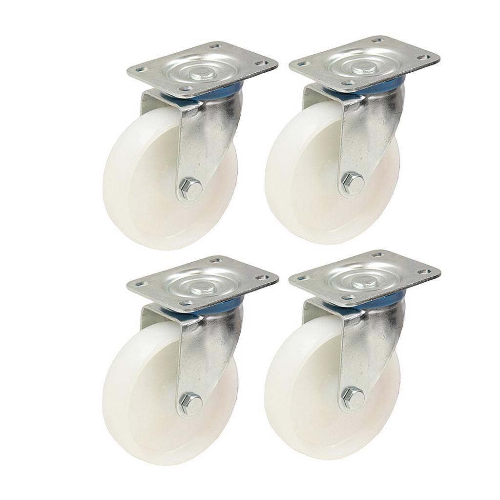 4–125 mm:n 5 tuuman nailonpyörät – raskaaseen käyttöön tarkoitettu kääntyvä pyöräsarja, kantavuus 170 kg/kpl