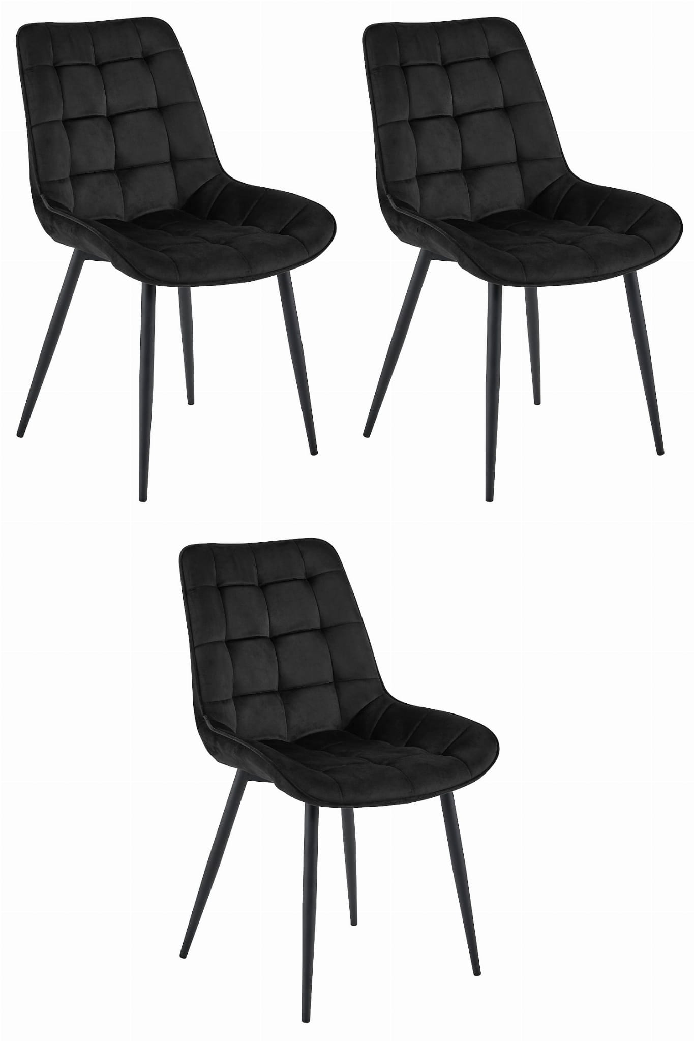 BERA-tuoli, musta sametti, mustat jalat (3 kpl)