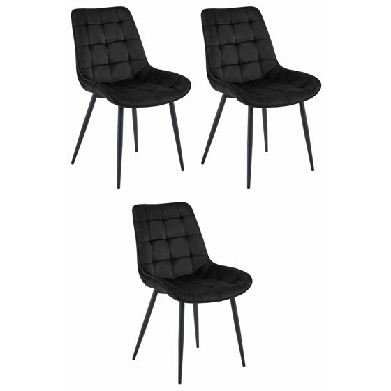 BERA-tuoli, musta sametti, mustat jalat (3 kpl)