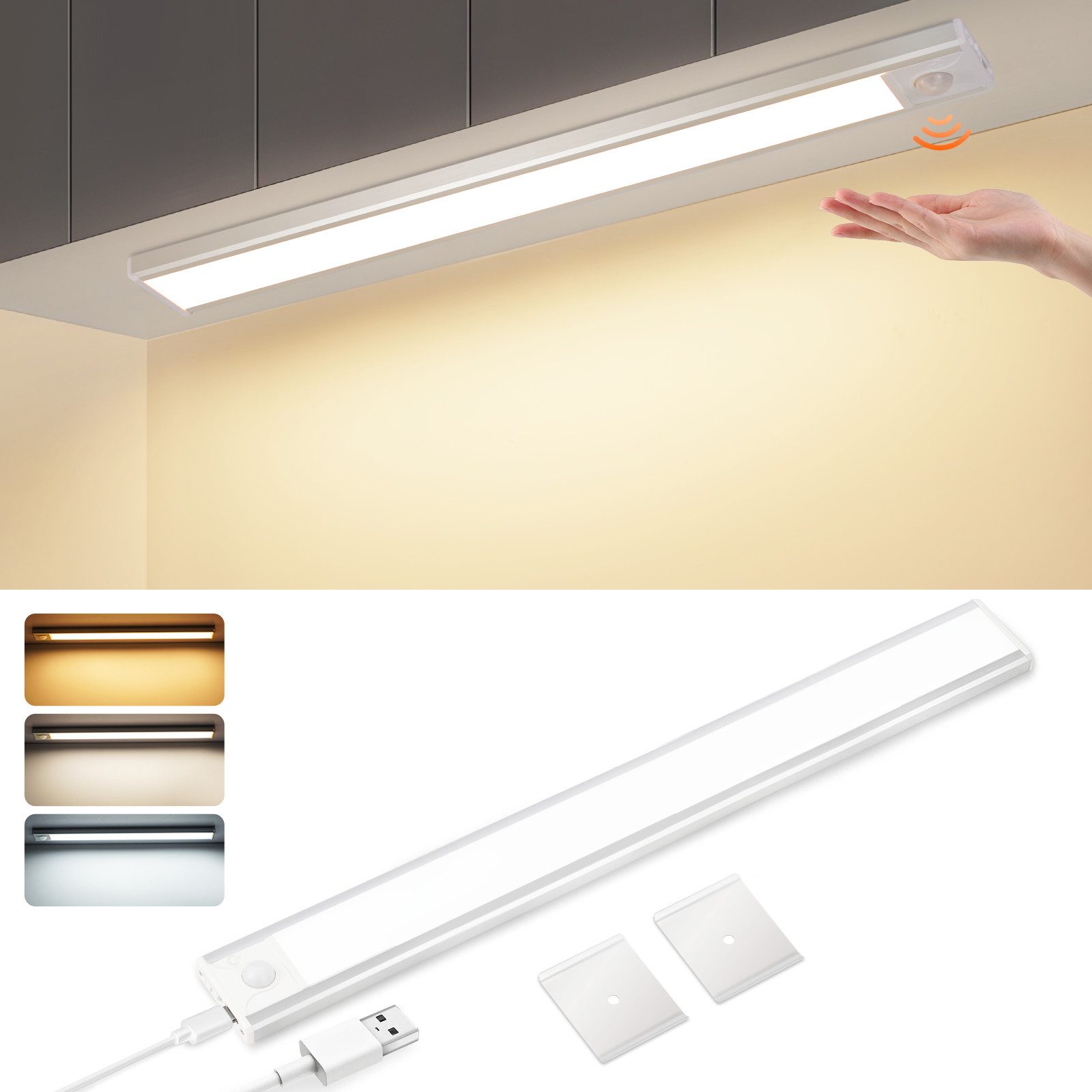 NETTLIFE LED-kaapinalusvalaisin liiketunnistimella, USB-ladattava, 1500 mAh, ihanteellinen vaatekaappiin, eteiseen tai komeroon