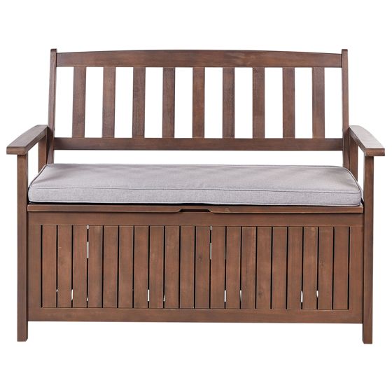 Puutarhapenkki pehmusteella SOVANA 120 cm säilytystila akaasia Vaaleanharmaa