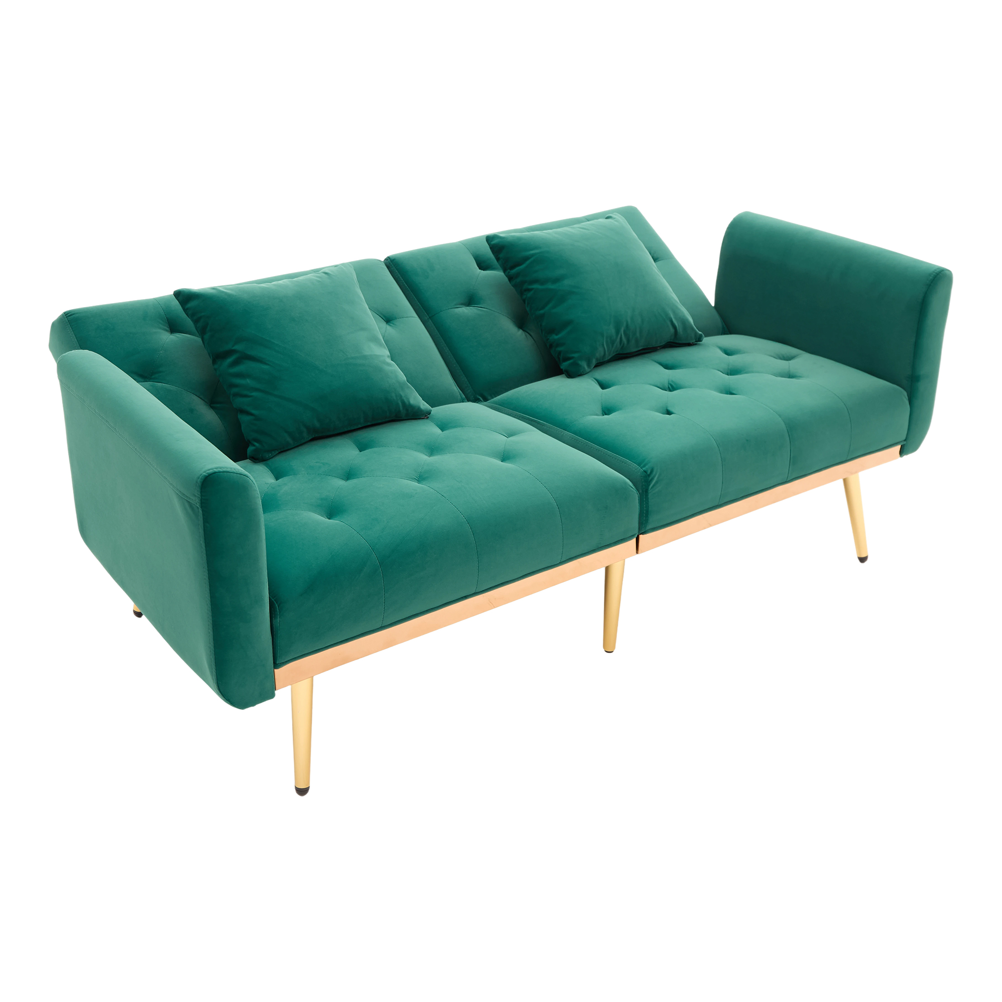 Moderni kaksipaikkainen sohva smaragdinvihreänä, säädettävä selkänojan sametti pieniin tiloihin