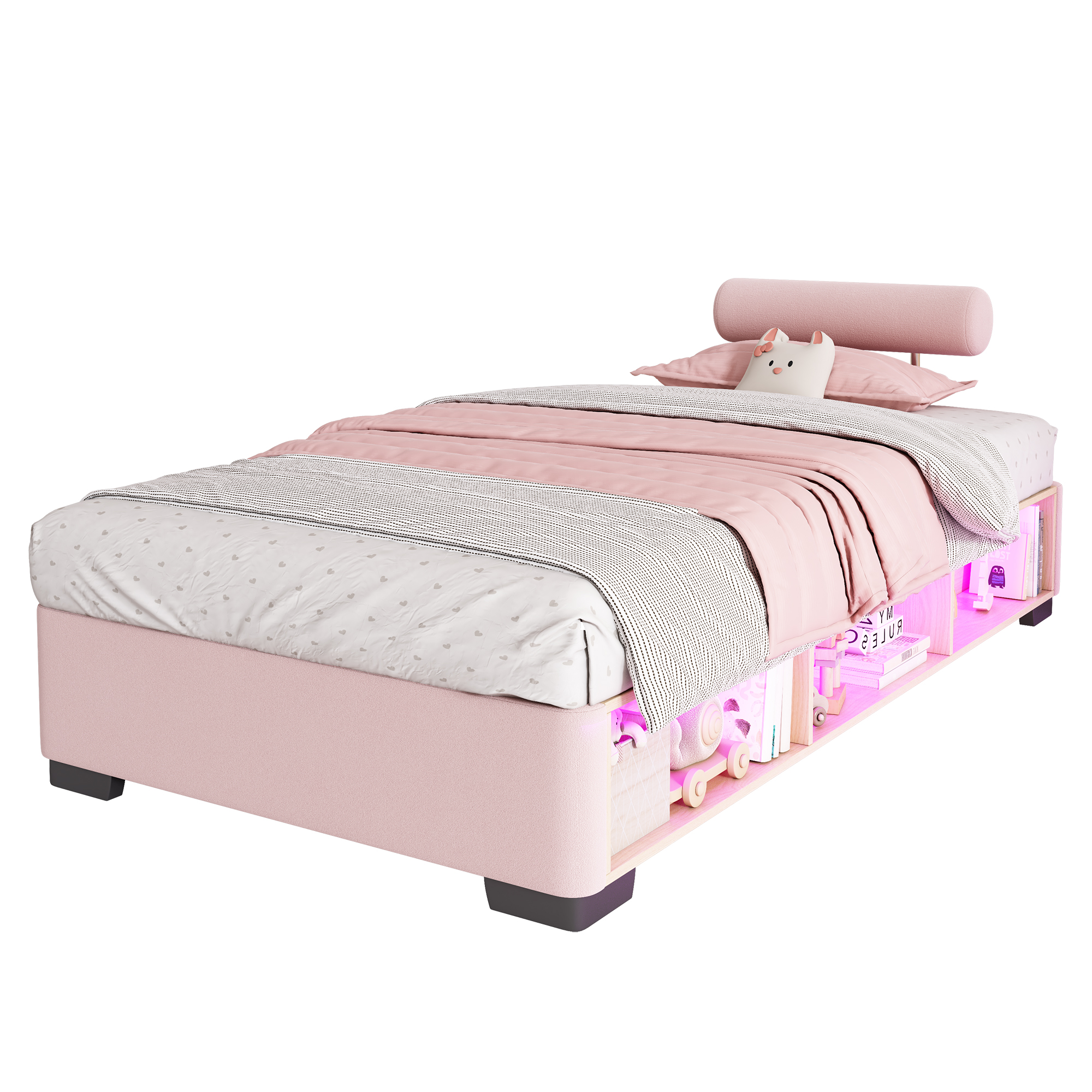 sänky 90x200 cm LED-sivuhylly turva-aidat kermanvärinen sametti