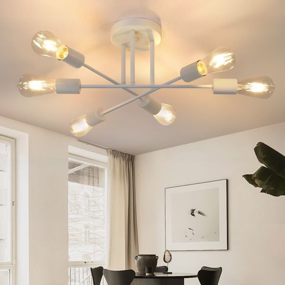 NETTLIFE - kattovalaisin, E27, retrovalaisin, 6 valoa Valkoinen Kattokruunu, teollinen, maalaistyylinen Valaistus, olohuoneeseen, max. 25W