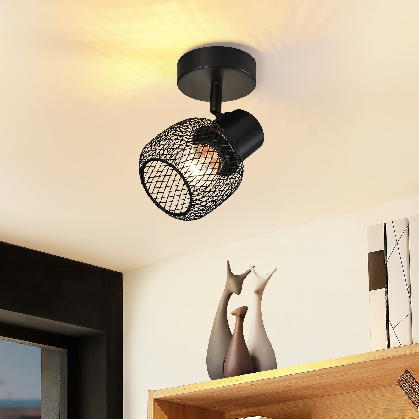 NETTLIFE kattovalaisin, kohdevalo, musta metallinen, vintage - käytävävalaisin, 330° 40 W