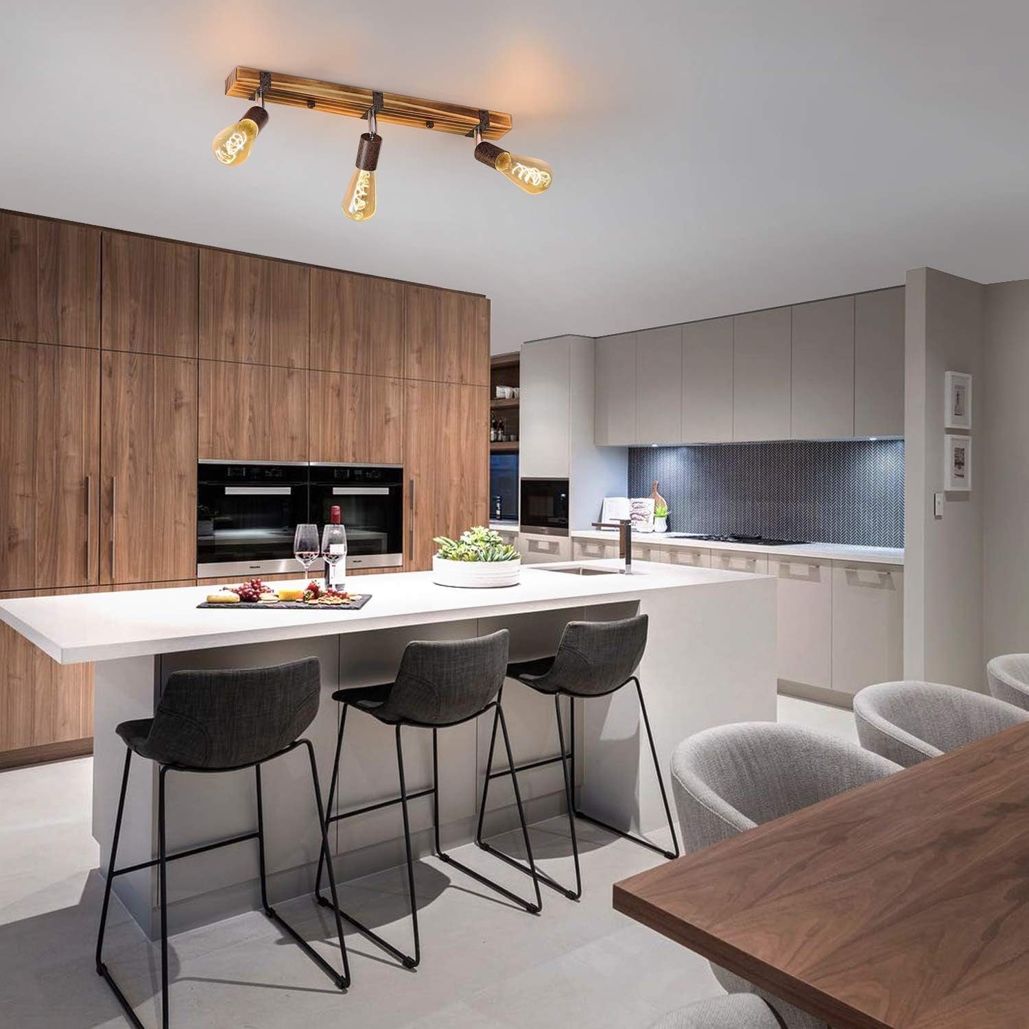 NETTLIFE 3 Spot E27, max. 25 W 55 cm, Vintage - kattovalaisimet, puinen kohdevalo, säädettävällä ja suunnattavalla lampulla eteiseen, keittiöön